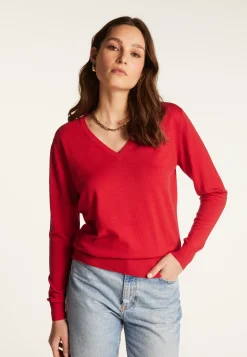 Montagut Les Incontournables | Les Incontournables-Pull col V en laine mérinos - Arya 52-Rouge