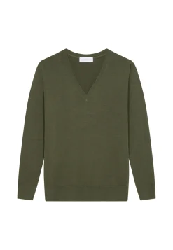 Montagut Les Incontournables-Pull col V en laine mérinos - Arya 83-Kaki