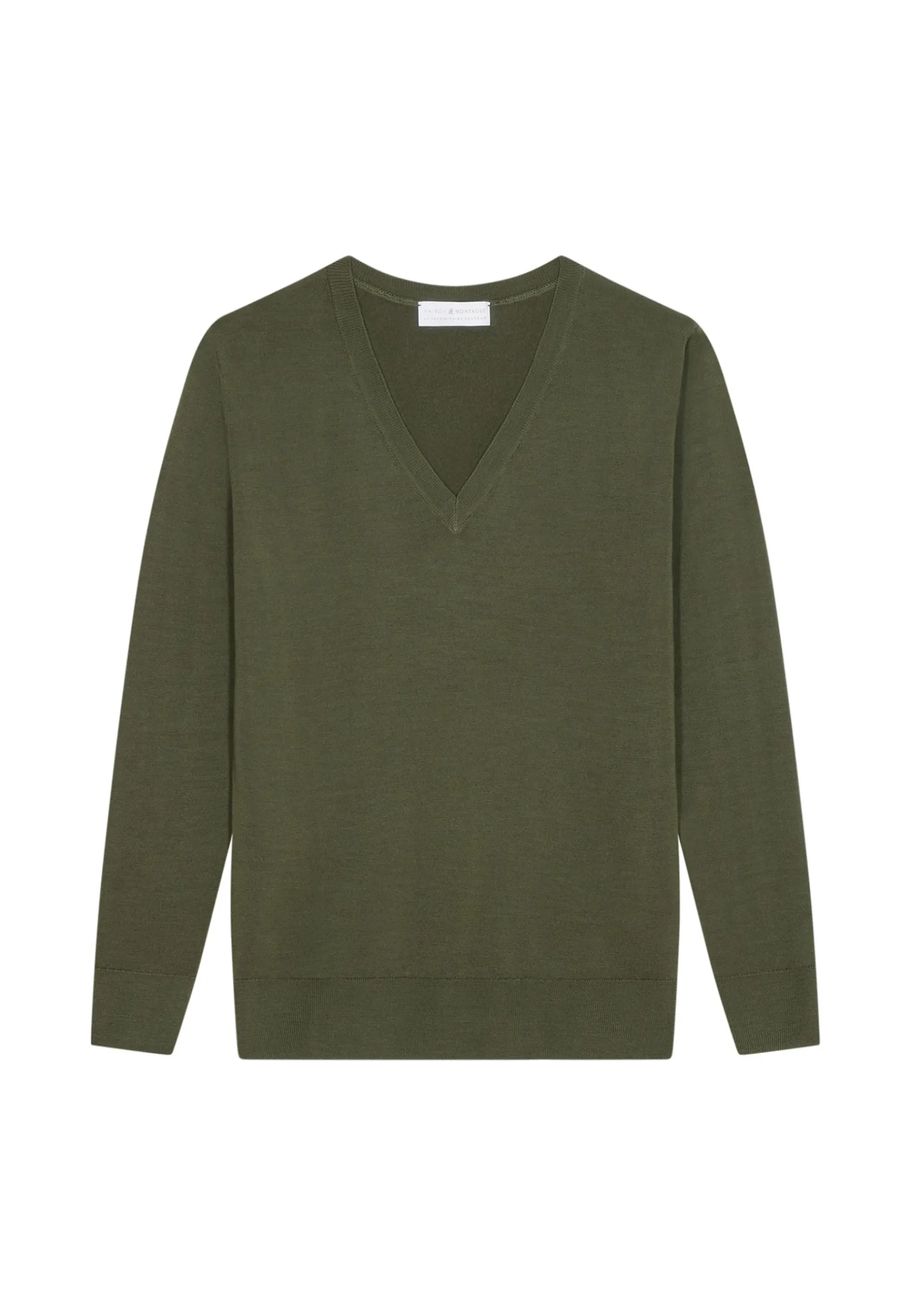 Montagut Les Incontournables-Pull col V en laine mérinos - Arya 83-Kaki