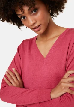 Montagut Les Incontournables | Les Incontournables-Pull col V en laine mérinos - Arya 26-Rose foncé