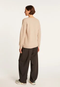 Montagut Pulls-Pull col V en laine mérinos - Soizic 13-Beige moyen