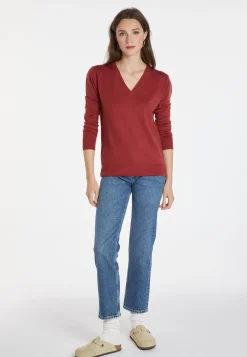 Montagut Les Incontournables-Pull col V en laine mérinos - Arya 51-Bordeaux