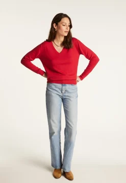 Montagut Les Incontournables | Les Incontournables-Pull col V en laine mérinos - Arya 52-Rouge