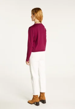 Montagut Les Incontournables-Pull col V en laine mérinos - Arya 17-Violet