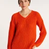 Montagut Pulls-Pull col V en maille côtelée - Bulle 15-Orange