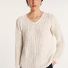 Montagut Pulls-Pull col V en maille côtelée - Bulle 82-Ecru
