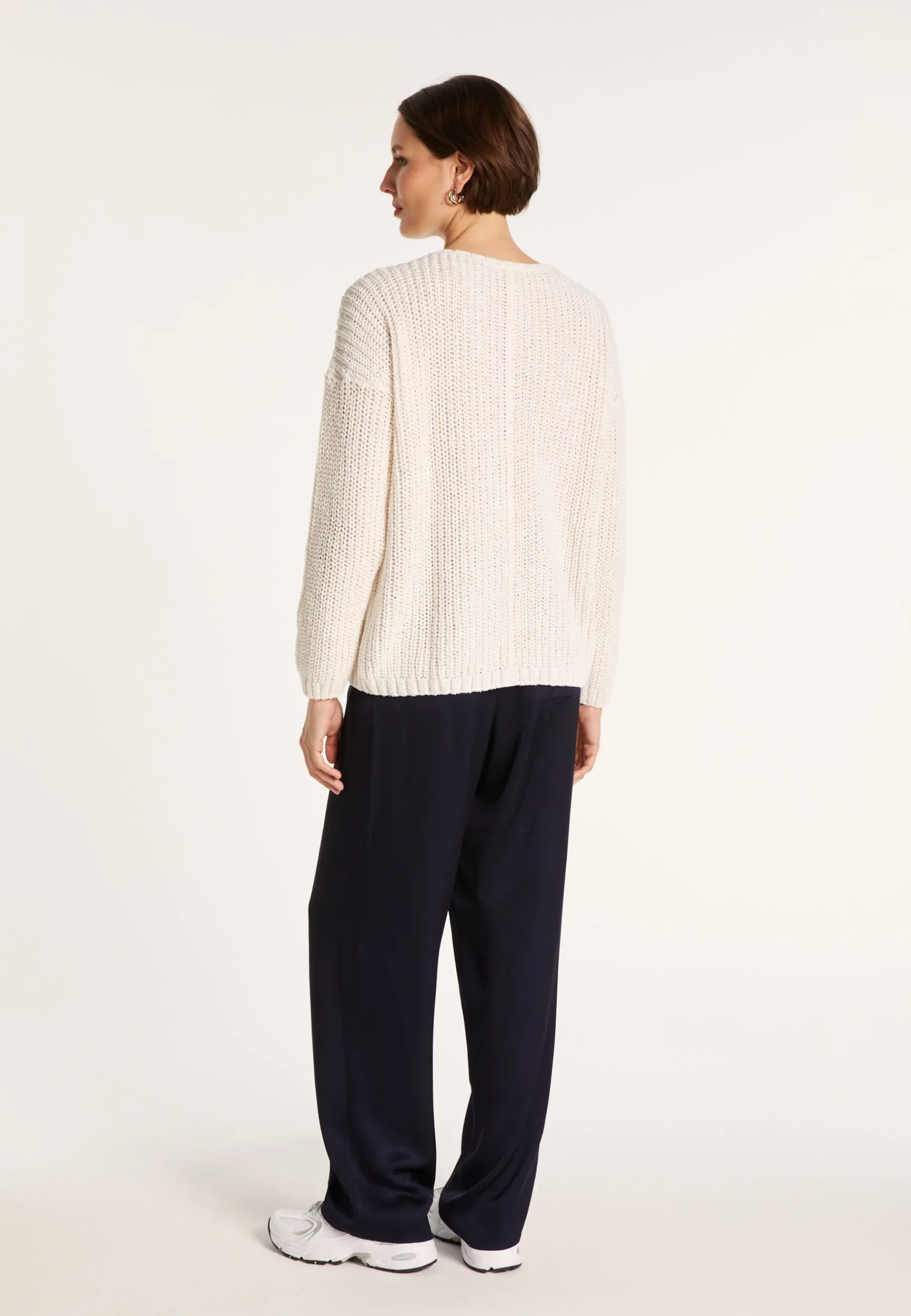 Montagut Pulls-Pull col V en maille côtelée - Bulle 82-Ecru