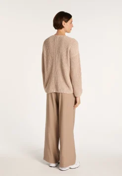 Montagut Pulls-Pull col V en maille côtelée - Bulle 13-Beige moyen