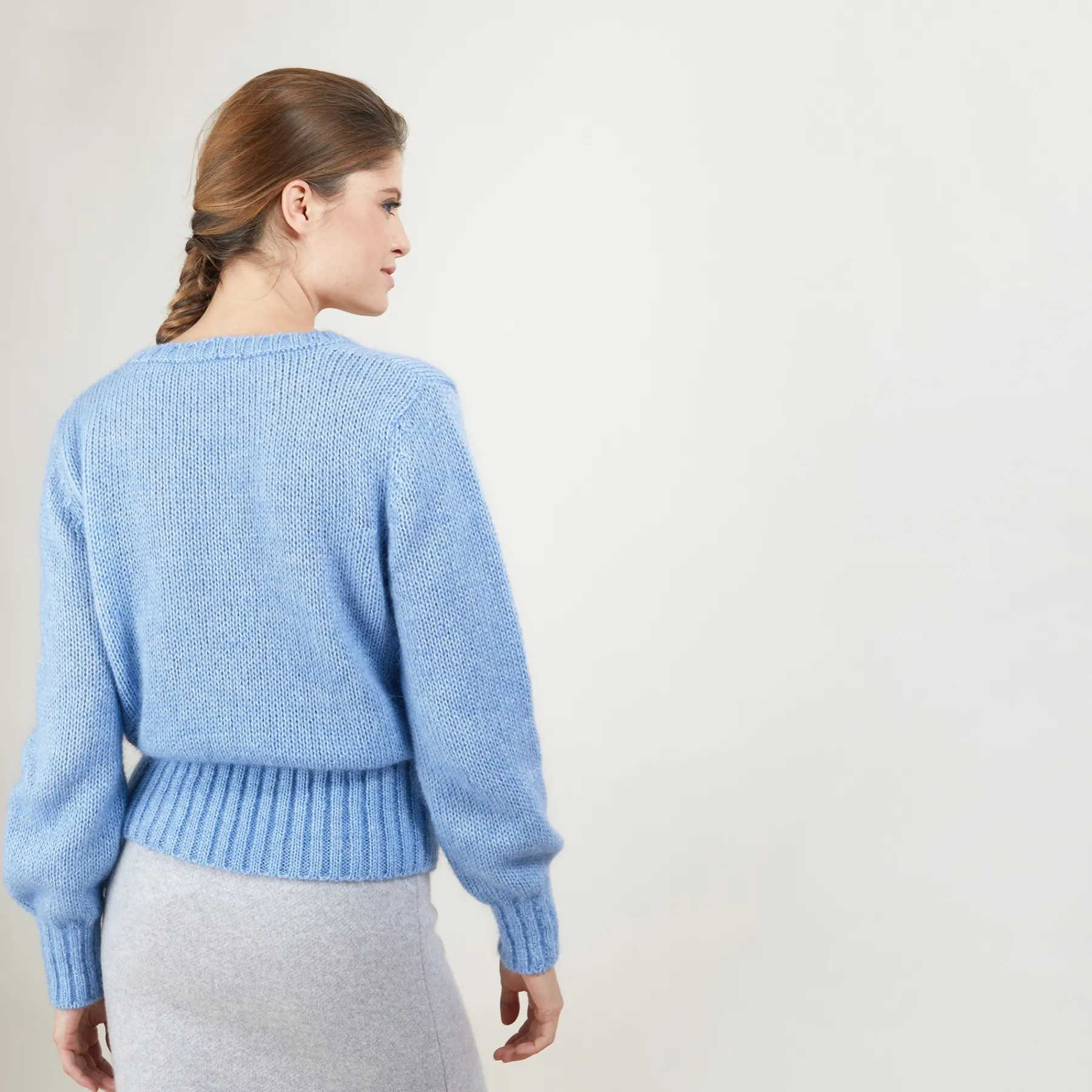 Montagut Pulls-Pull col V en mohair - Gracy 04-Bleu clair