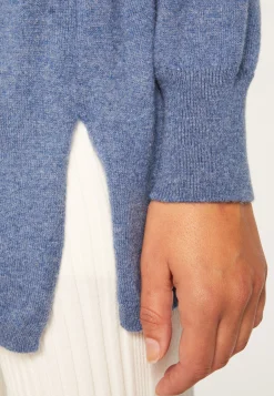 Montagut Les Incontournables-Pull col V oversize en cachemire - Apolline 95-Bleu denim