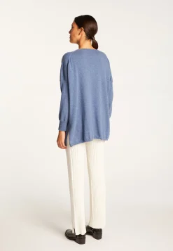 Montagut Les Incontournables-Pull col V oversize en cachemire - Apolline 95-Bleu denim
