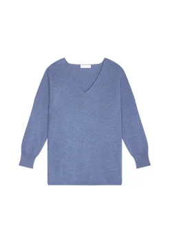 Montagut Les Incontournables-Pull col V oversize en cachemire - Apolline 95-Bleu denim