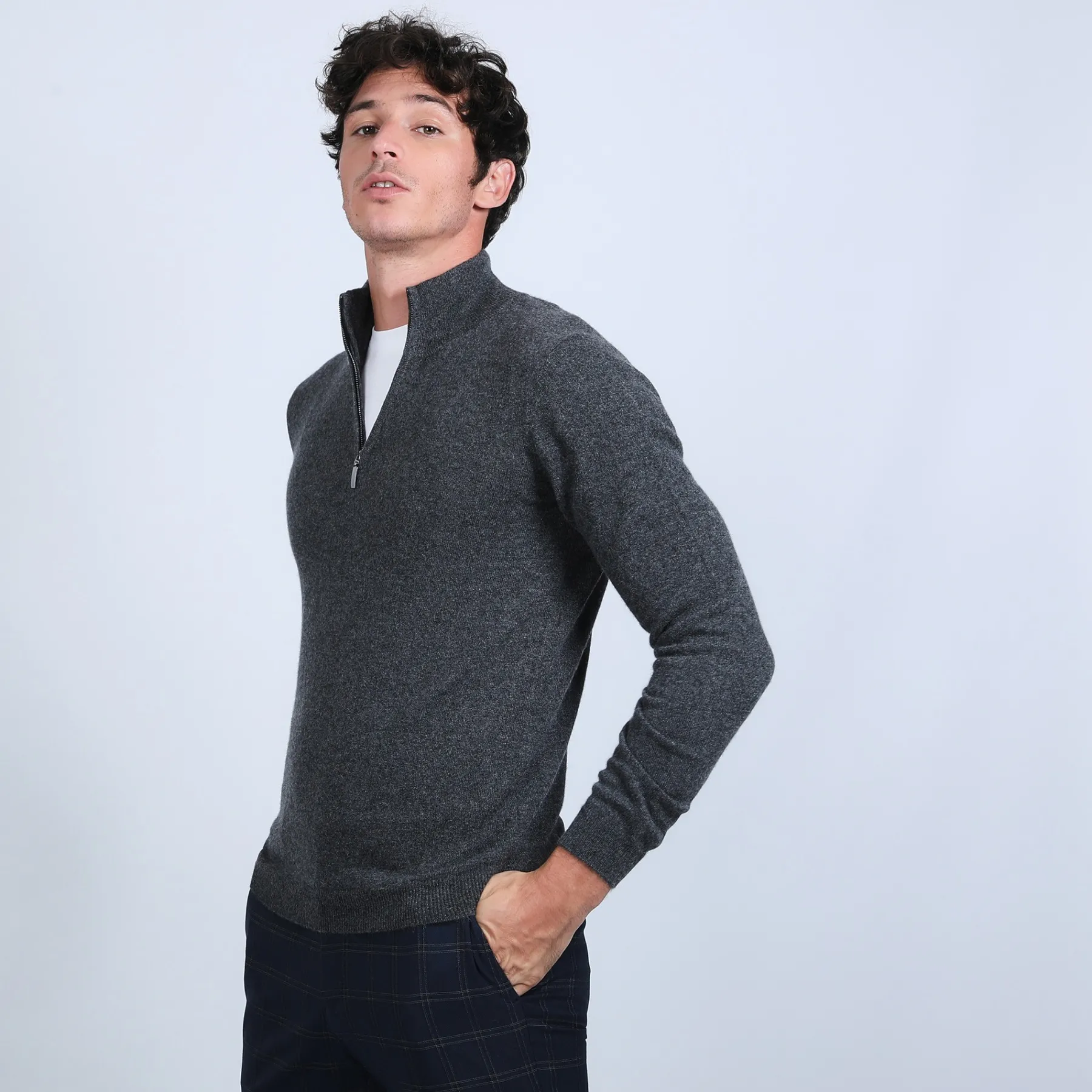 Montagut Pulls-Pull col zippé en cachemire 2 fils - Emile 10-Gris foncé