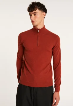 Montagut Pulls-Pull col zippé en cachemire 2 fils - Emile 92-Rouille