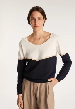 Montagut Pulls-Pull coton tricolore - Audrey 05-Bleu marine