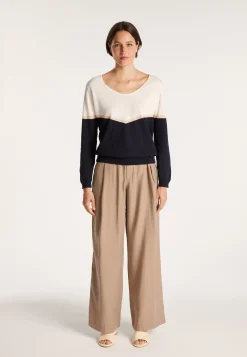 Montagut Pulls-Pull coton tricolore - Audrey 05-Bleu marine