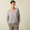 Montagut Pulls | Les Incontournables-Pull court col V en cachemire avec poches - Balba 11-Gris clair