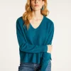 Montagut Pulls-Pull court col V en cachemire avec poches - Balba 06-Bleu moyen
