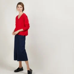 Montagut Pulls-Pull court col V en cachemire avec poches - Balba 52-Rouge