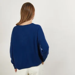 Montagut Les Incontournables-Pull court col V en cachemire avec poches - Balba 03-Bleu foncé
