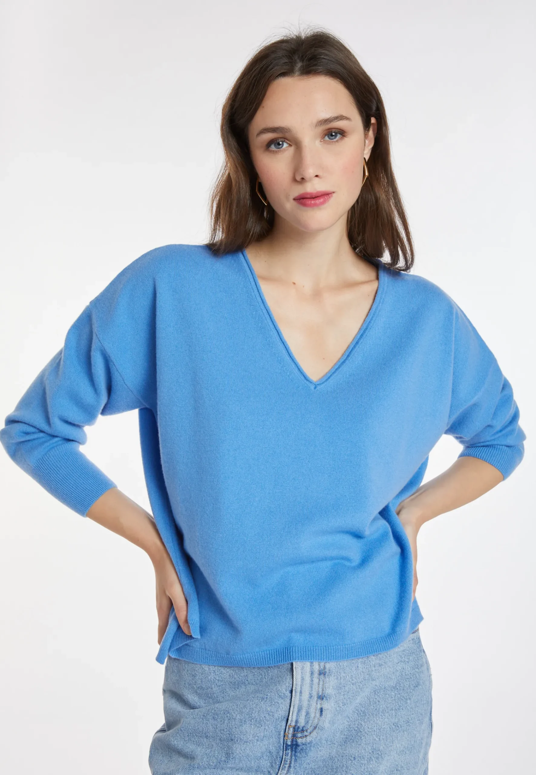 Montagut Les Incontournables-Pull court en cachemire - Alex 04-Bleu clair