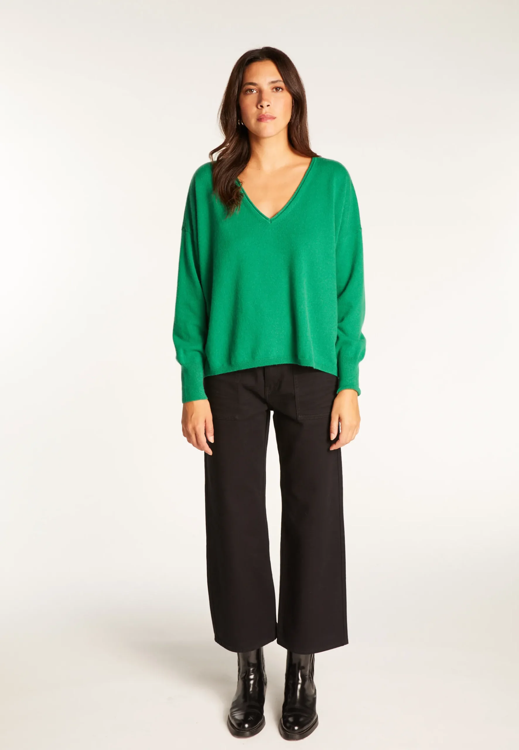 Montagut Les Incontournables-Pull court en cachemire - Alex 22-Vert moyen