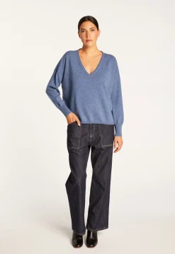 Montagut Les Incontournables-Pull court en cachemire - Alex 95-Bleu denim