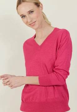 Montagut Pulls-Pull emmanchures marteau en lin cachemire - Bailen 91-Fuchsia