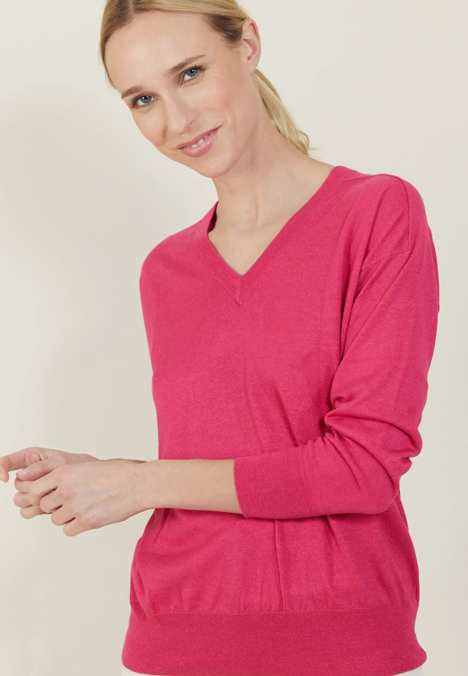Montagut Pulls-Pull emmanchures marteau en lin cachemire - Bailen 91-Fuchsia