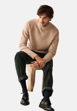 Montagut Pulls-Pull en cachemire col avec jeu de maille - Arman 13-Beige moyen