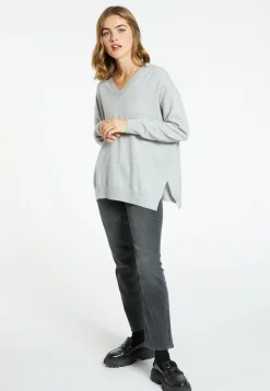 Montagut Les Incontournables-Pull en cachemire col V avec fentes - Brendao 09-Gris moyen