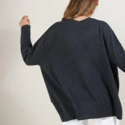 Montagut Les Incontournables-Pull en cachemire col V avec fentes - Brendao 10-Gris foncé