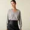 Montagut Pulls-Pull en cachemire col V en jeu de maille quadrillé - Canelle 11-Gris clair