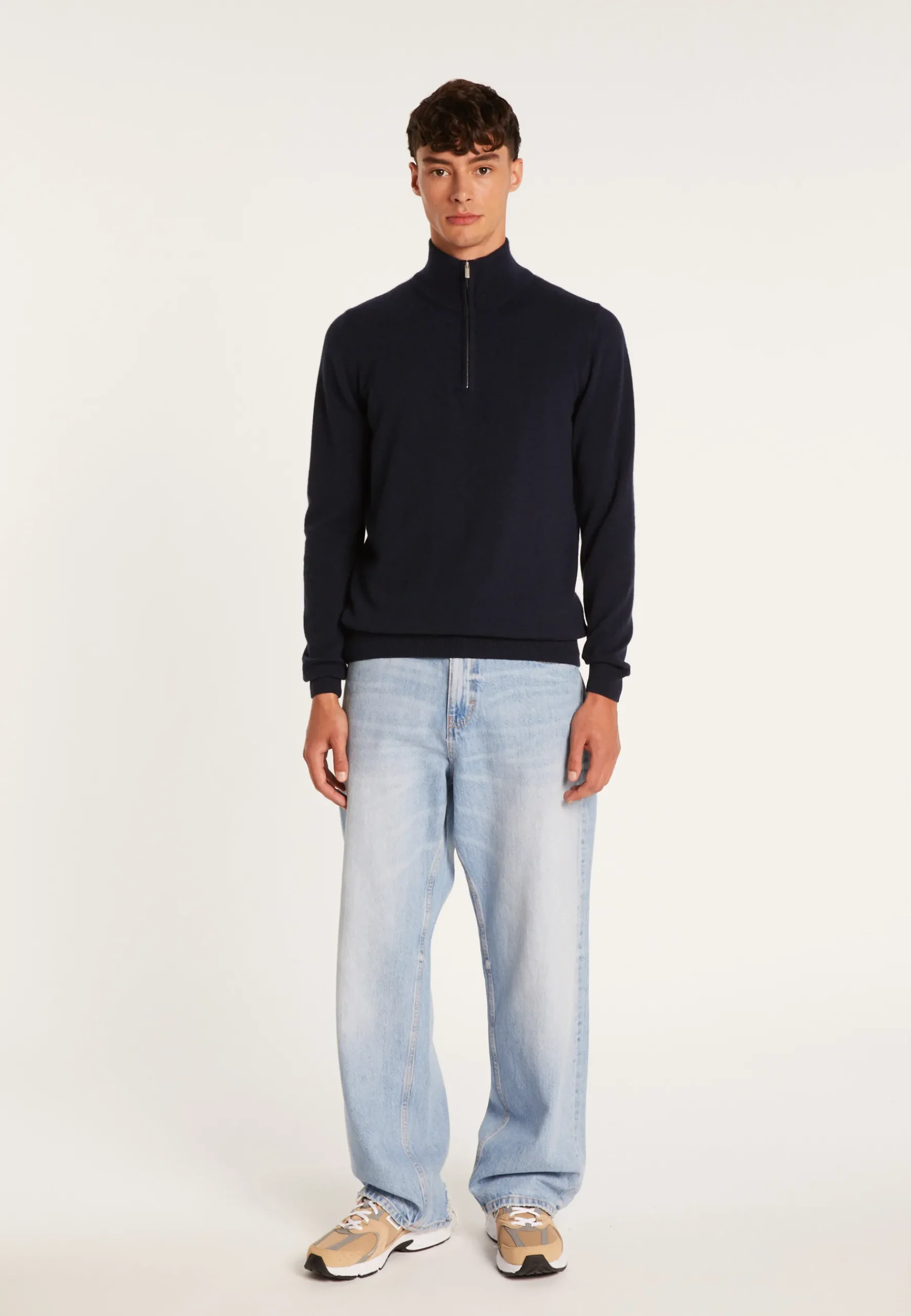 Montagut Pulls-Pull en cachemire col zippé - Emile 05-Bleu marine