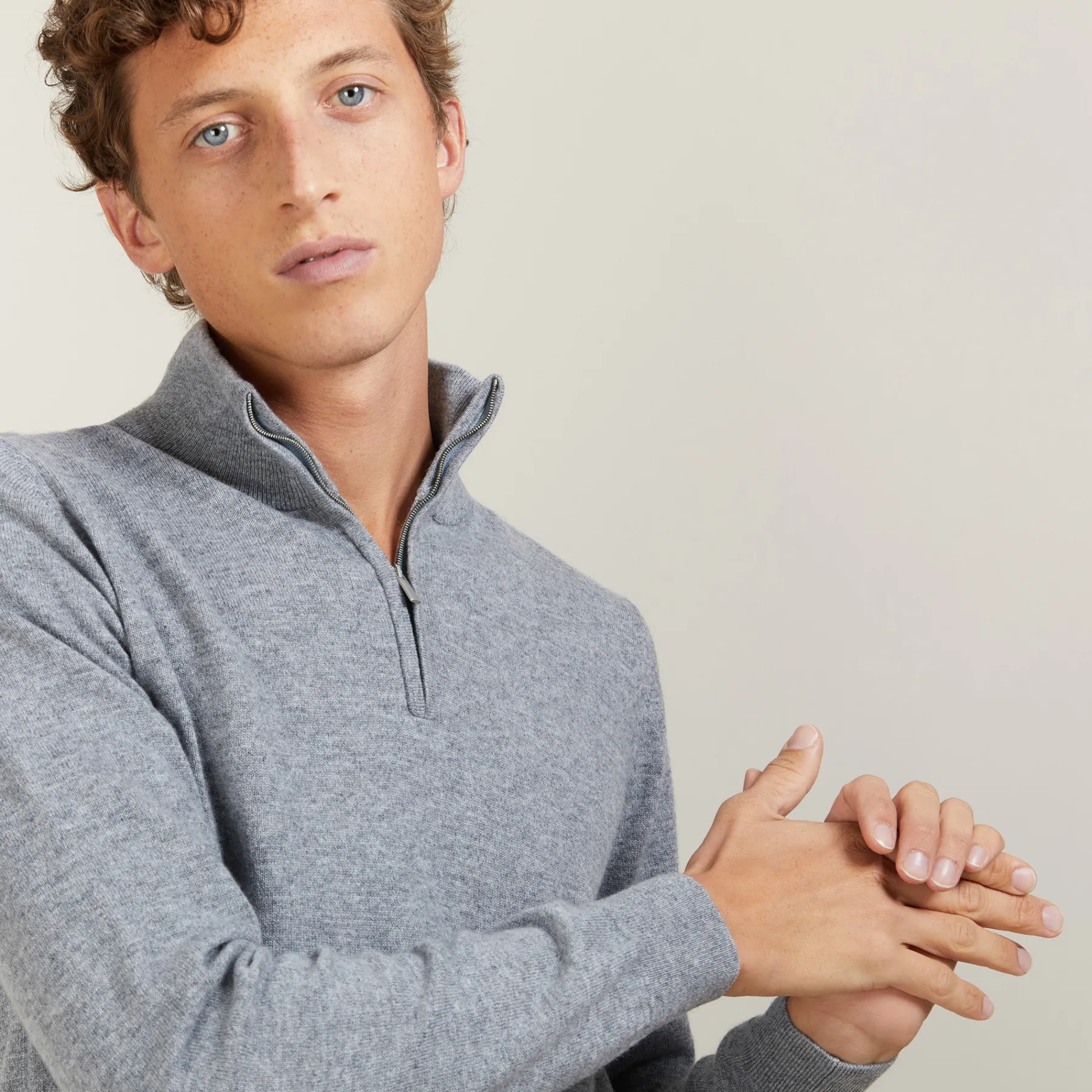 Montagut Pulls-Pull en cachemire col zippé - Emile 09-Gris moyen