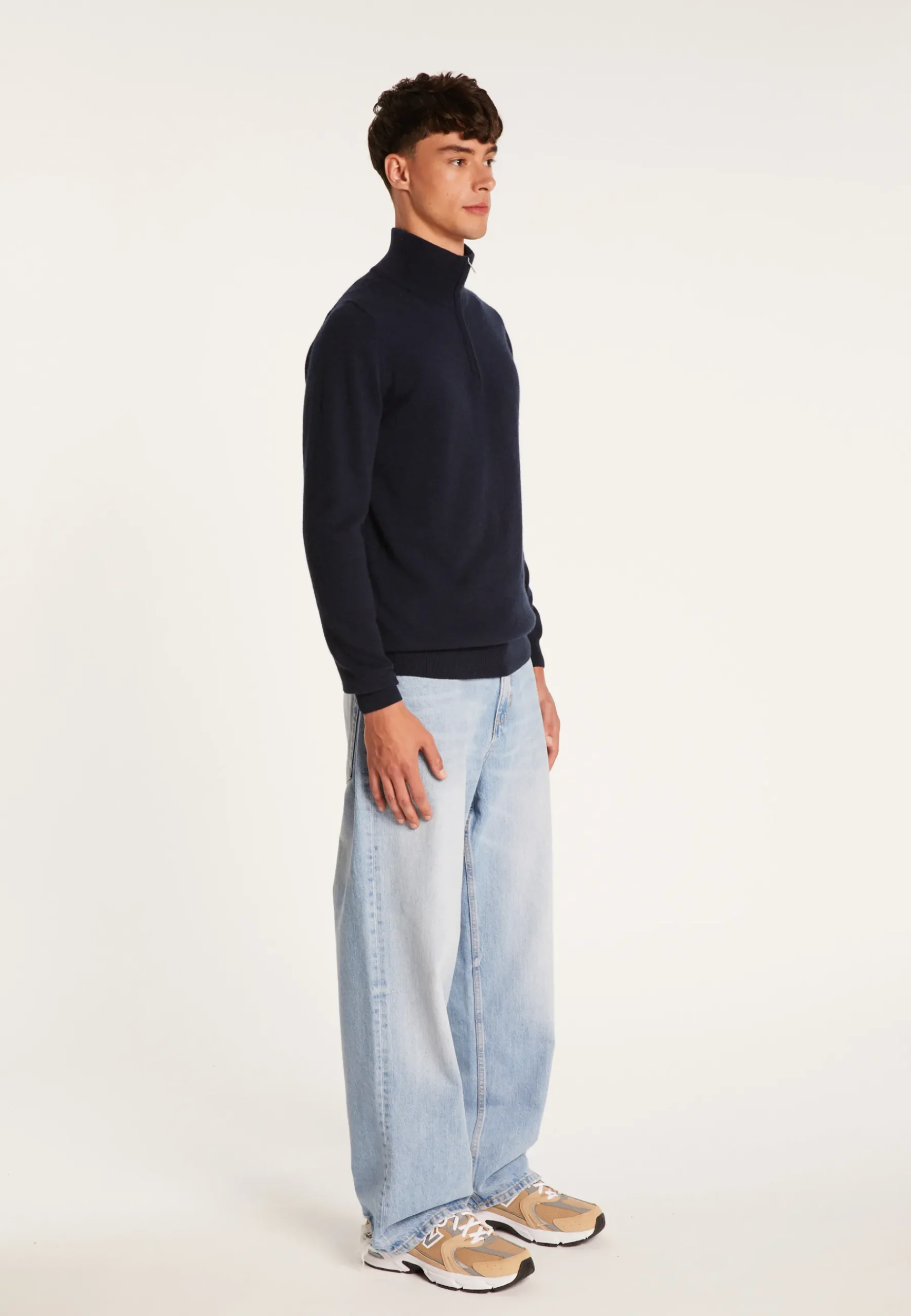 Montagut Pulls-Pull en cachemire col zippé - Emile 05-Bleu marine