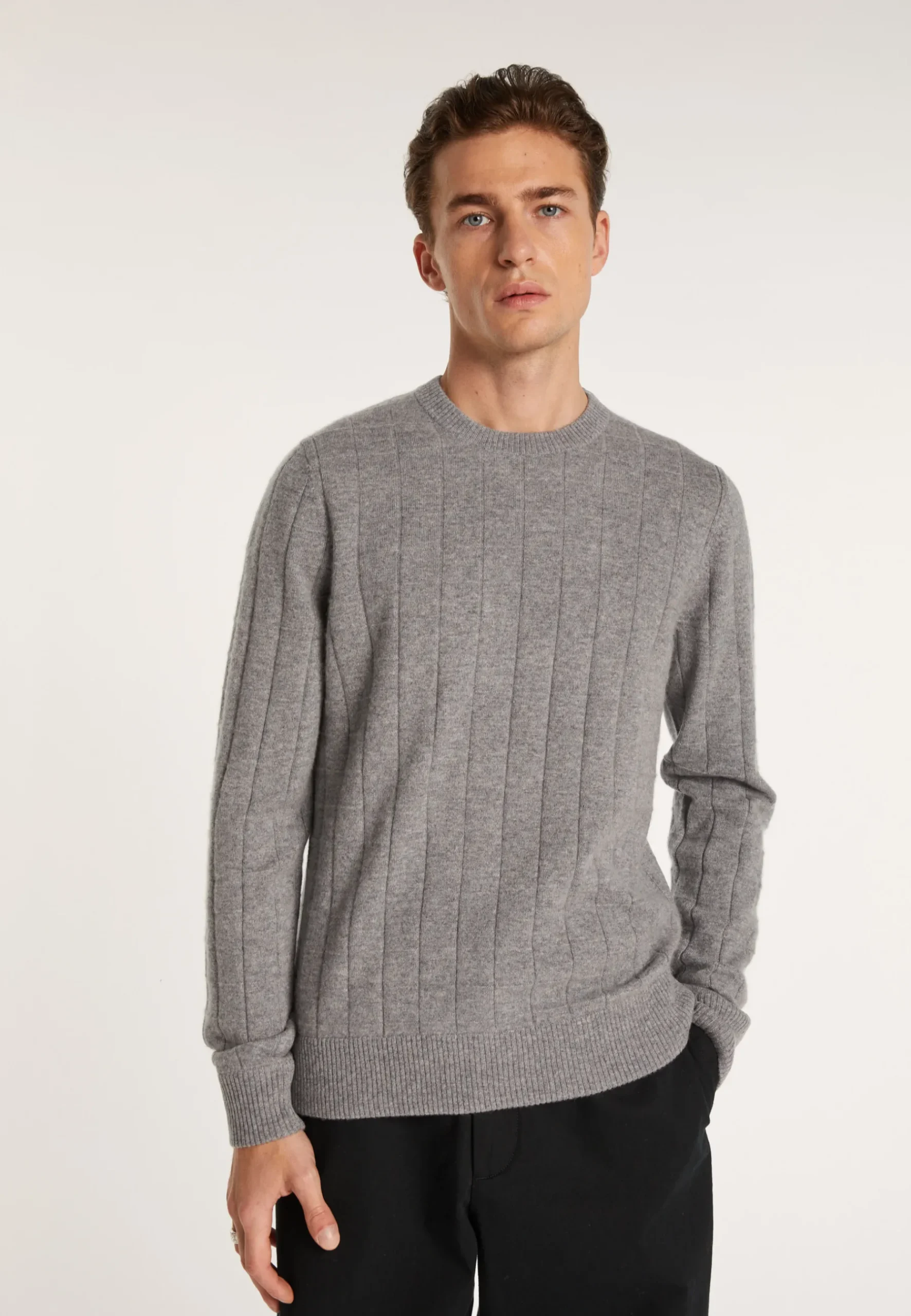 Montagut Pulls-Pull en Cachemire en jeu de maille quadrillé - Alexis 09-Gris moyen