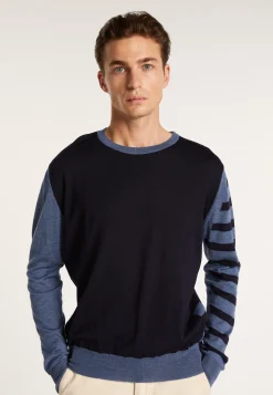 Montagut Pulls-Pull en laine à rayures bicolores - LEO 05-Bleu marine