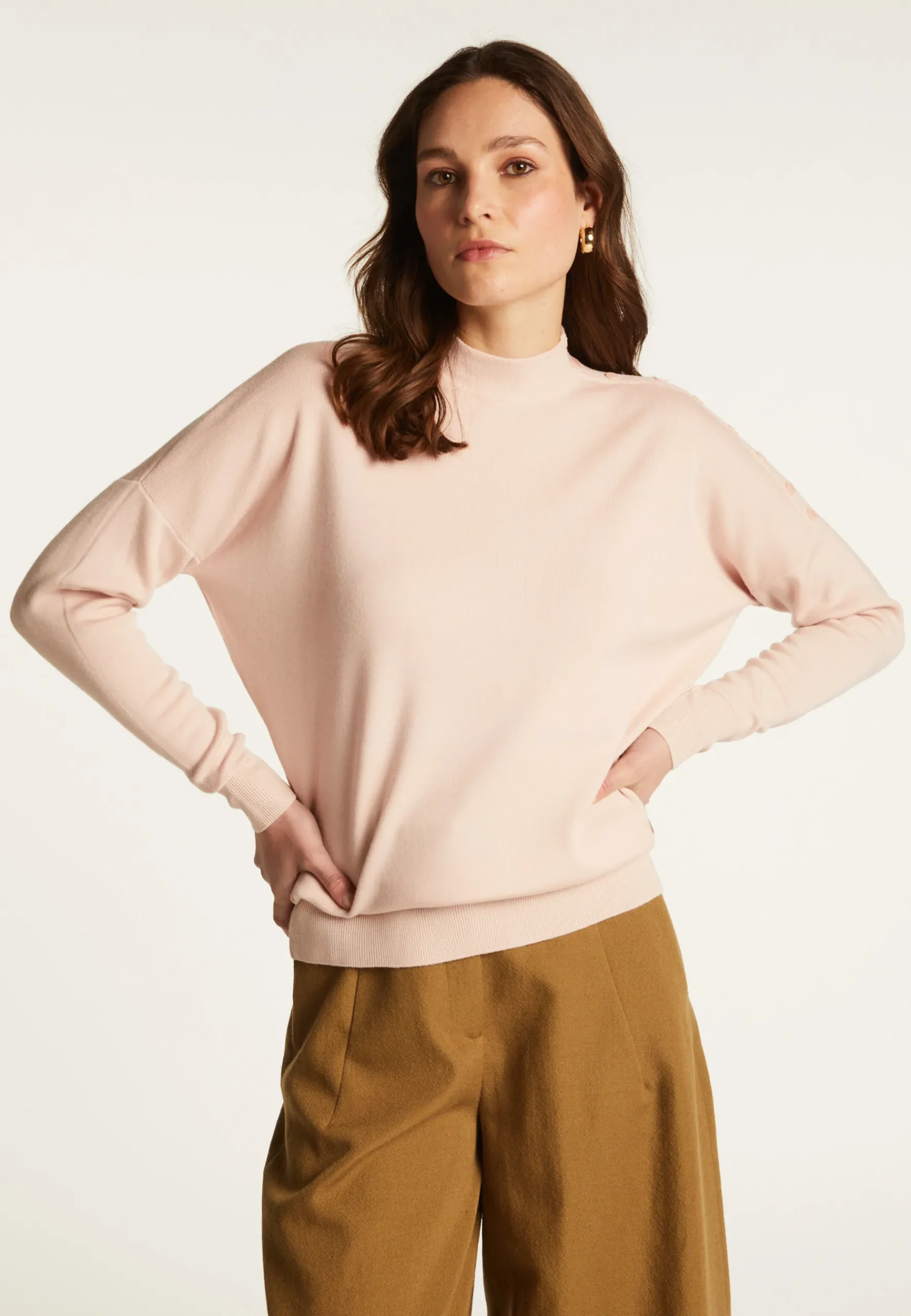 Montagut Pulls-Pull en laine boutons épaule - Gipsy 24-Rose clair