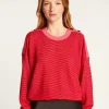 Montagut Pulls-Pull en laine et velours boutons épaules - Rochelle 52-Rouge