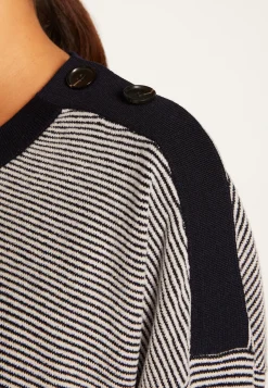 Montagut Pulls-Pull en laine et velours boutons épaules - Rochelle 05-Bleu marine