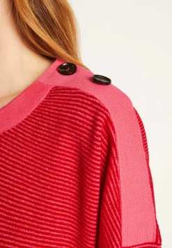 Montagut Pulls-Pull en laine et velours boutons épaules - Rochelle 52-Rouge