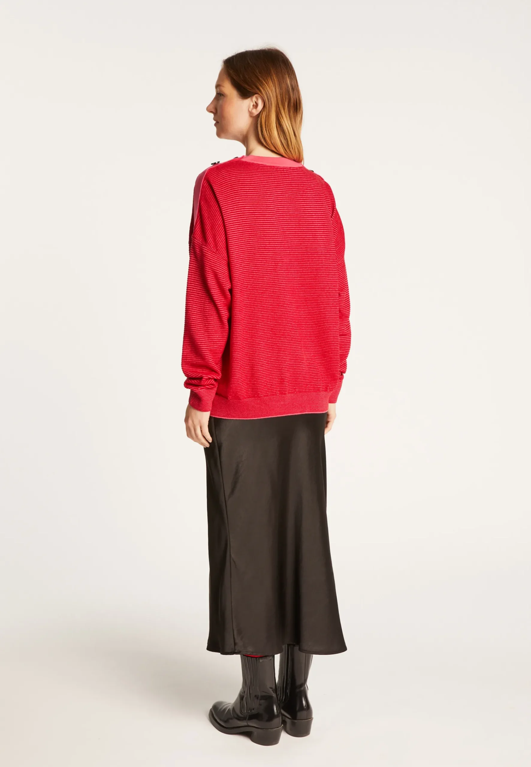Montagut Pulls-Pull en laine et velours boutons épaules - Rochelle 52-Rouge