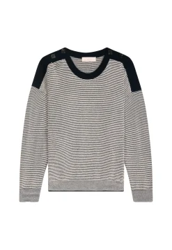 Montagut Pulls-Pull en laine et velours boutons épaules - Rochelle 05-Bleu marine