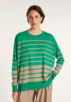 Montagut Pulls-Pull en lin cachemire rayures bicolores - Nerja 22-Vert moyen