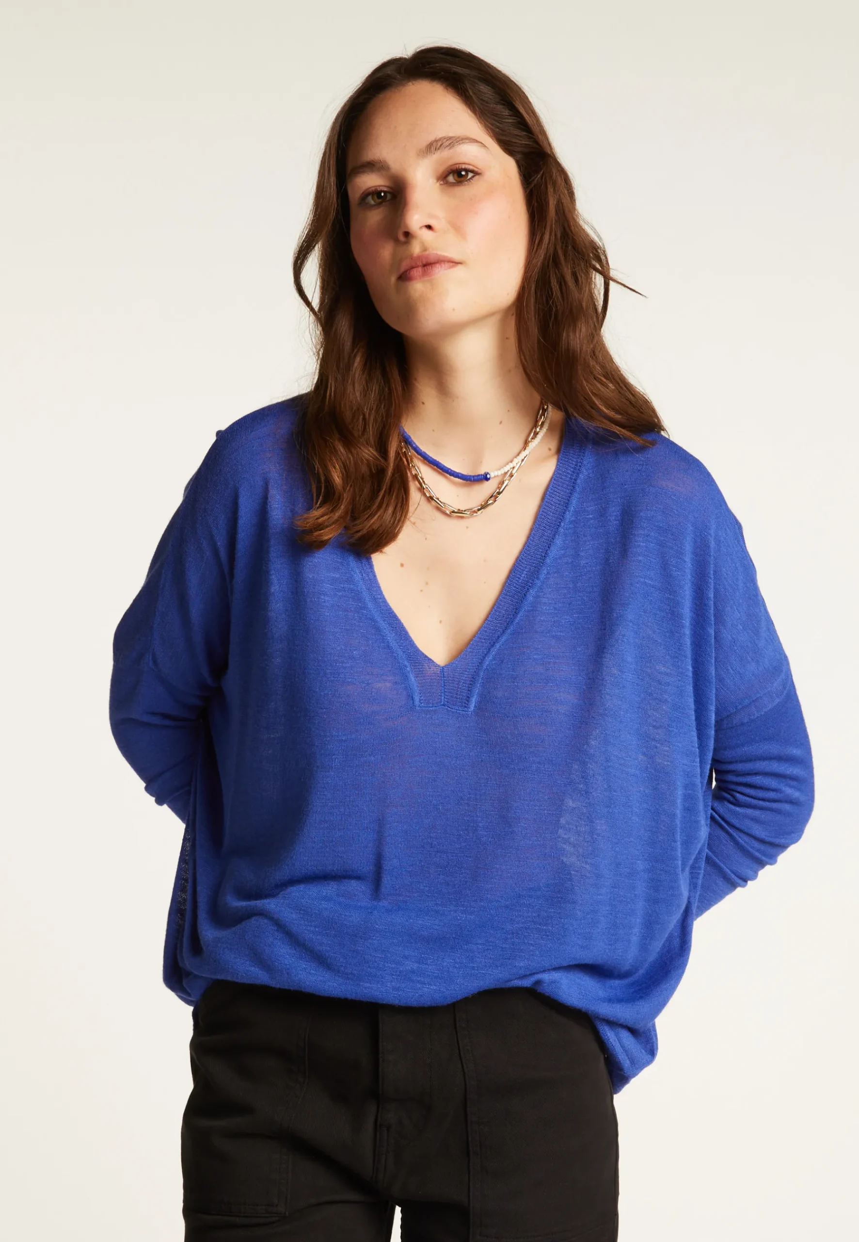 Montagut Pulls-Pull en lin flammé - Beja 48-Bleu roi