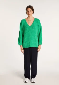Montagut Pulls-Pull en velours de coton grand col V - Mariette 21-Vert foncé
