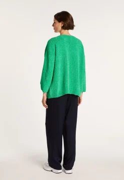 Montagut Pulls-Pull en velours de coton grand col V - Mariette 21-Vert foncé