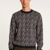 Montagut Pulls-Pull graphique en coton et laine - Lorente 05-Bleu marine
