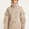 Montagut Pulls-Pull gros col roulé à franges - Sage 11-Gris clair